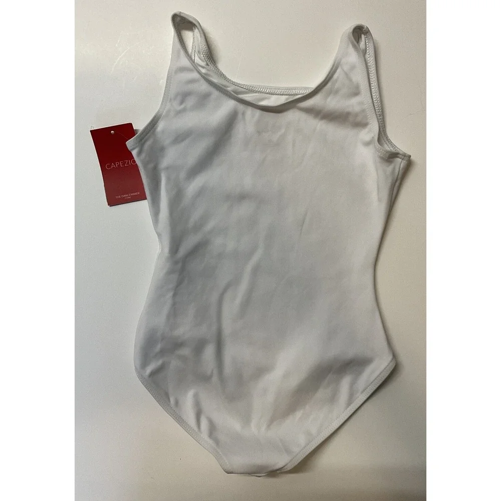 NWT Capezio The Dancemaker Youth Girls Tank Leotard White Large 12‎
